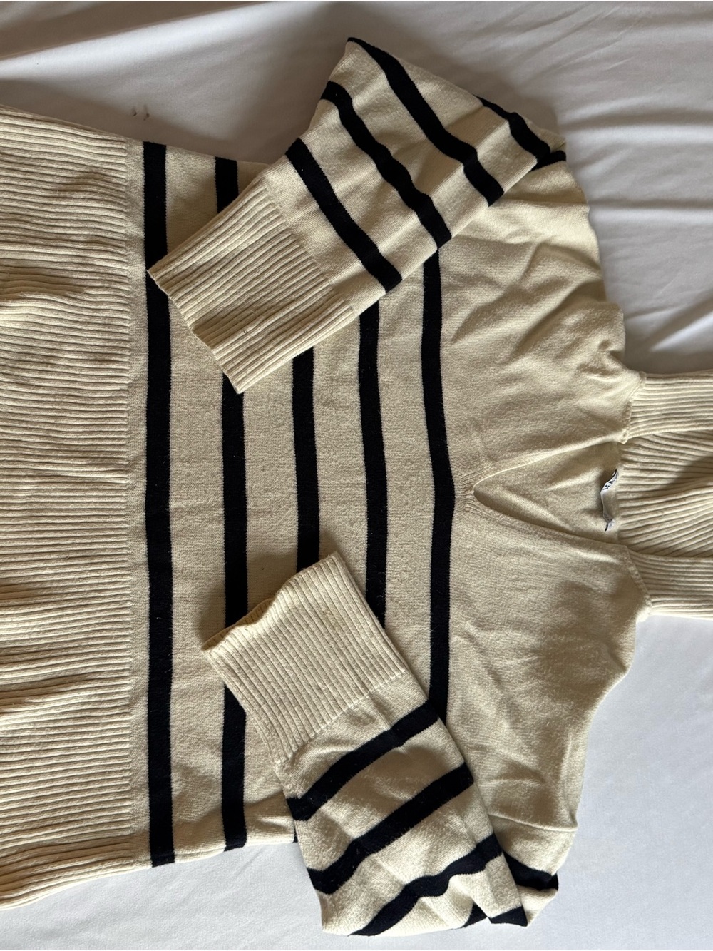 Zara Cream and Black Striped Turtleneck Sweater